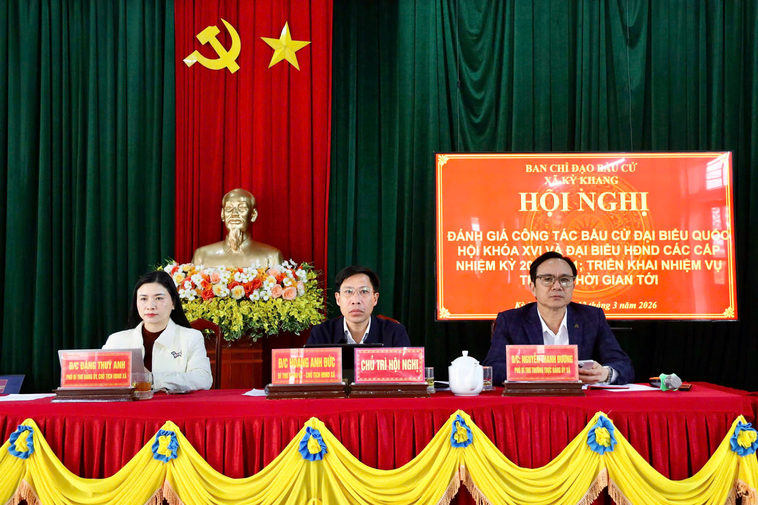 Xã Kỳ Khang tổ chức hội nghị đánh giá công tác bầu cử đại biểu Quốc hội khóa XVI và đại biểu HĐND các cấp nhiệm kỳ 2026 - 2031